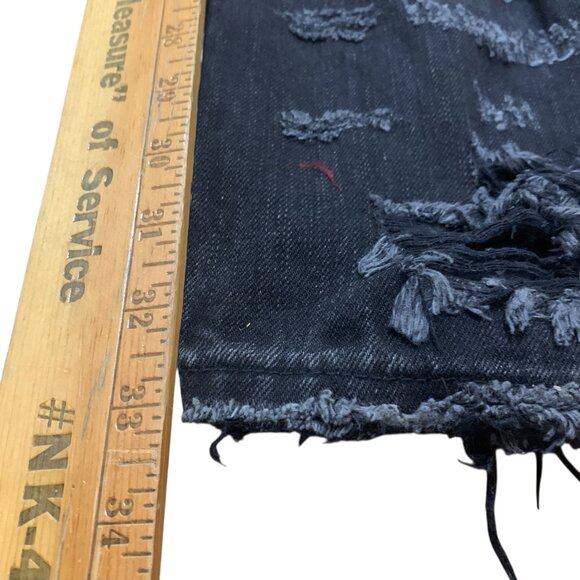 VTG Embellish Mens Jeans Black Distressed 38x33 Raw Hem Y2K Skater Streetwear - Picture 11 of 12
